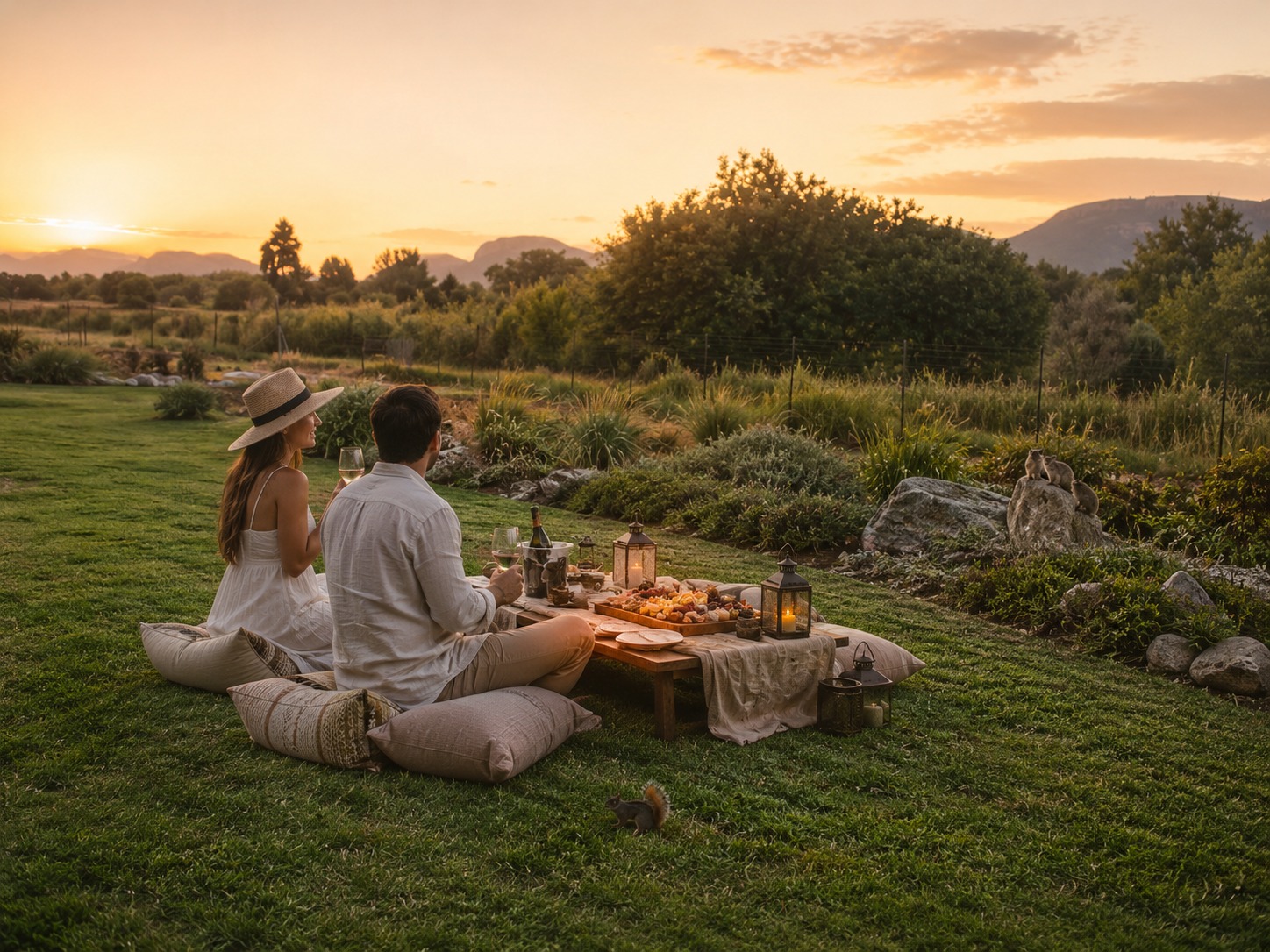 Sunset picnic with mountain views at Bossi Lodge